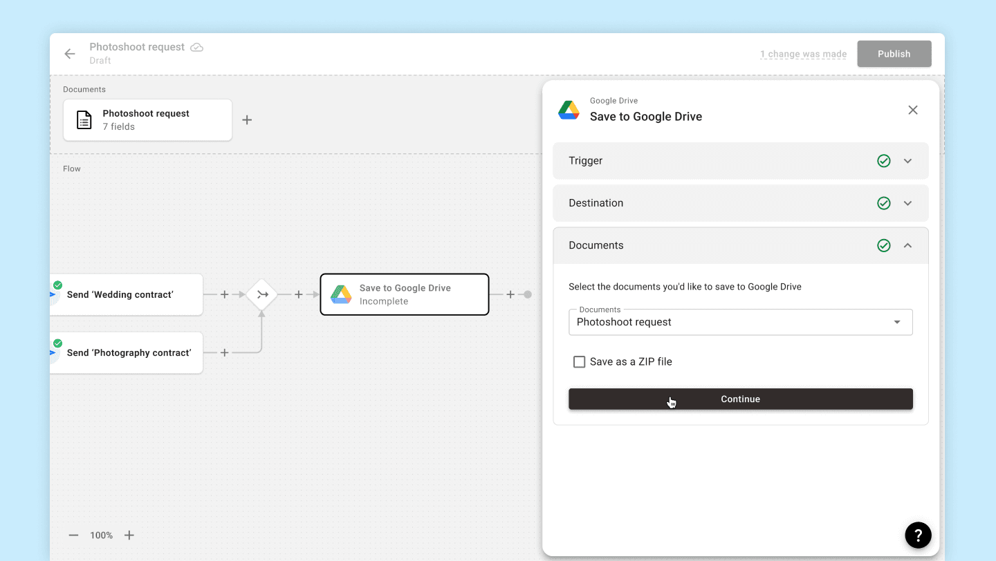Documents to export configuration