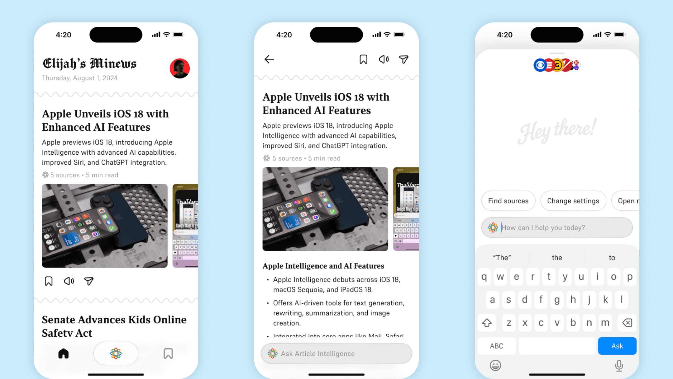 Minews: AI News Reader interface overview