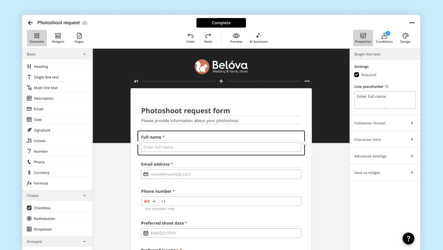 Web Forms interface overview