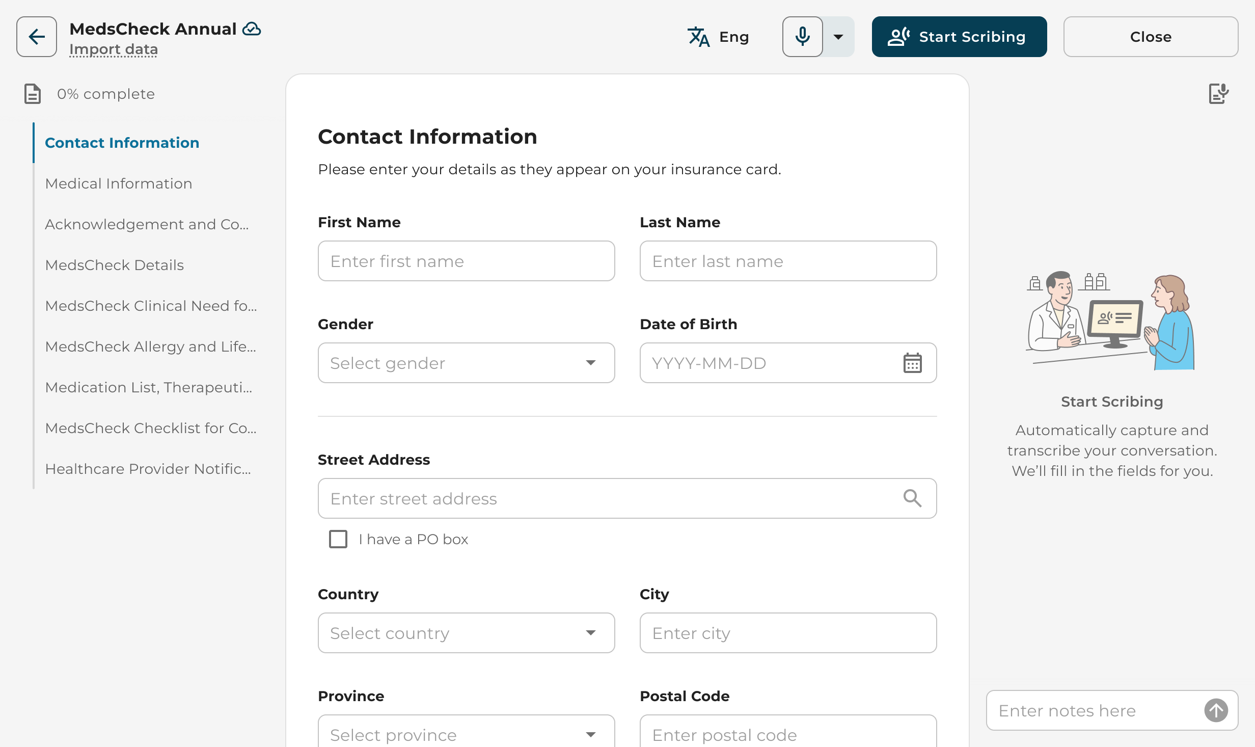 Import data sits under the form title