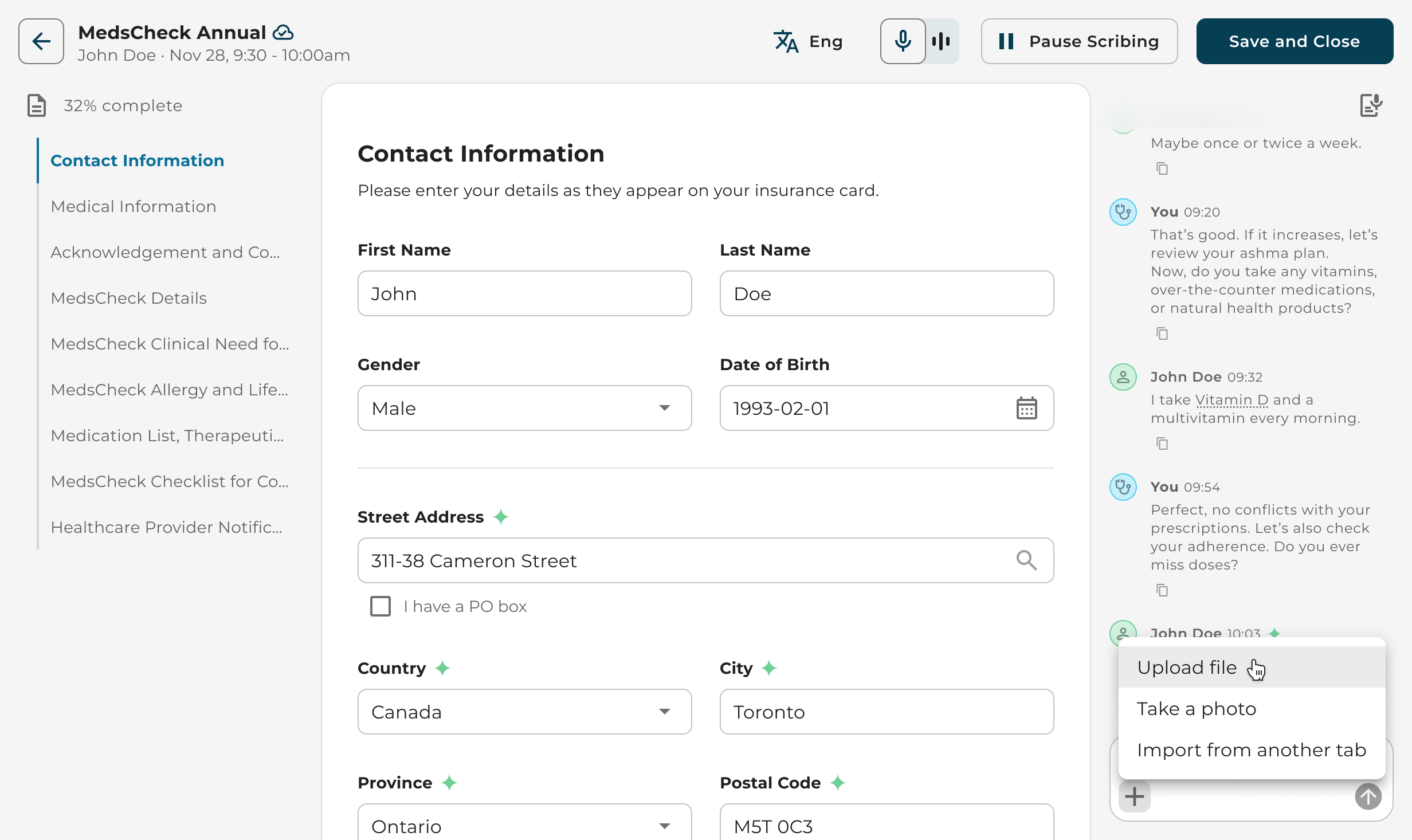 Attach a file, take a photo, or import from another tab