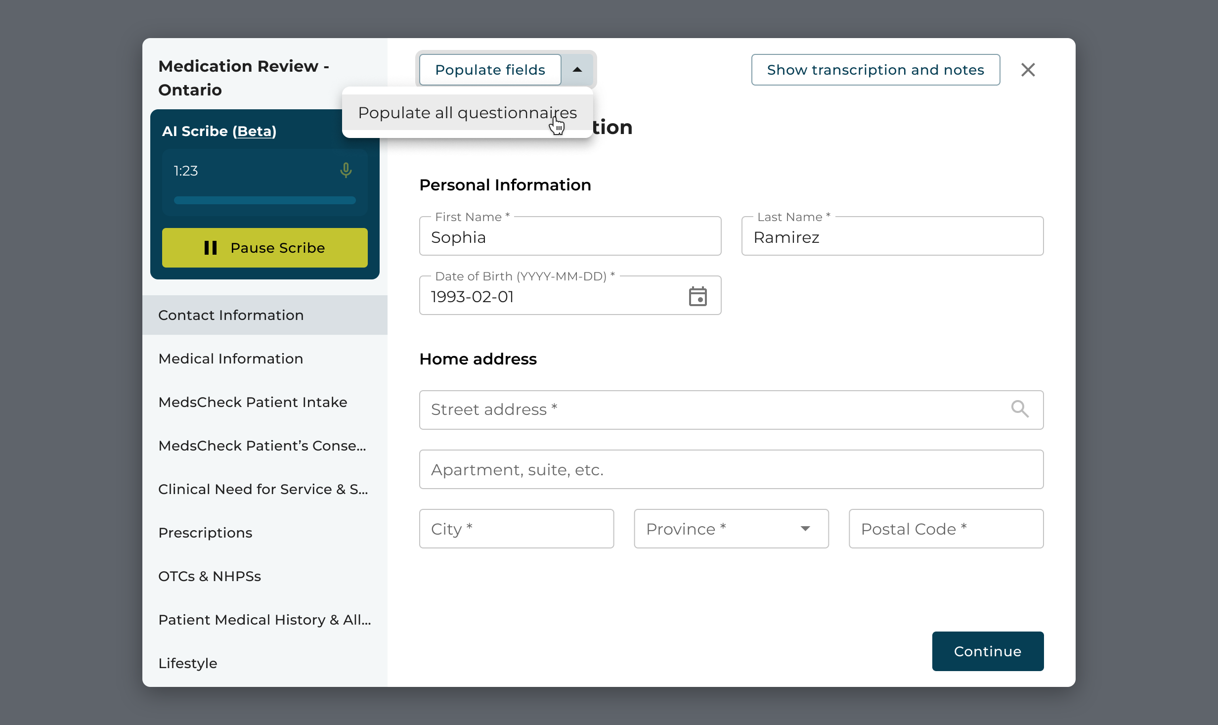 Every capability became another header control: “Populate all questionnaires”