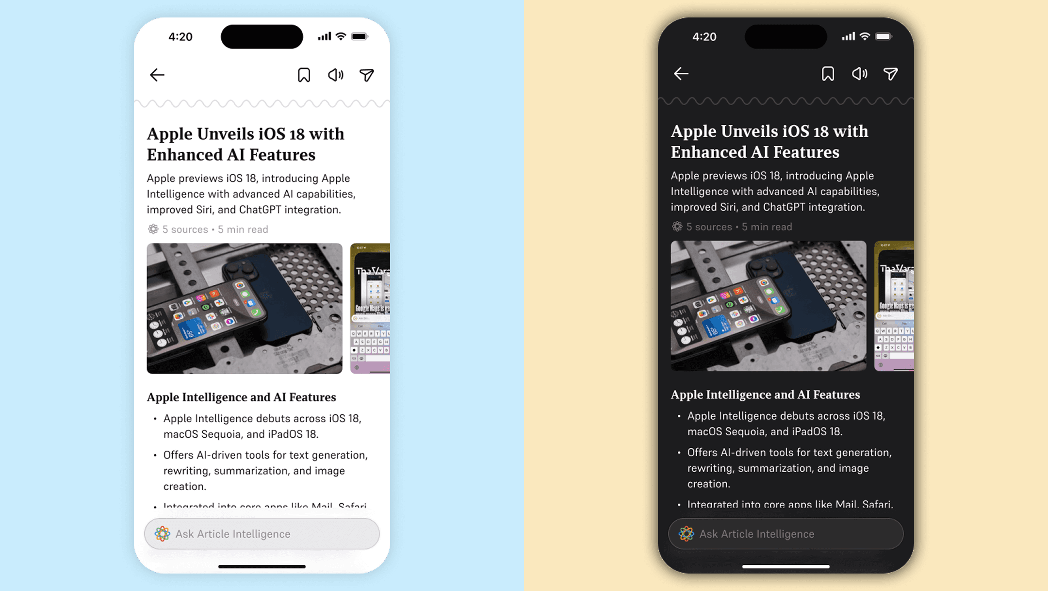 Opened article screen with AI-generated summary