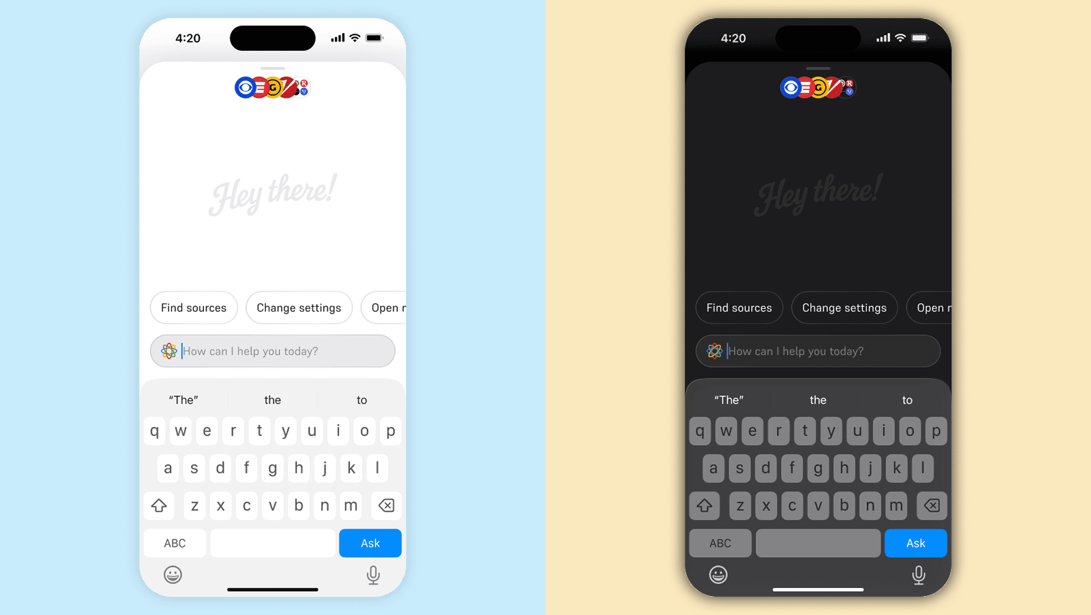 Assistant home screen for entering requests or commands