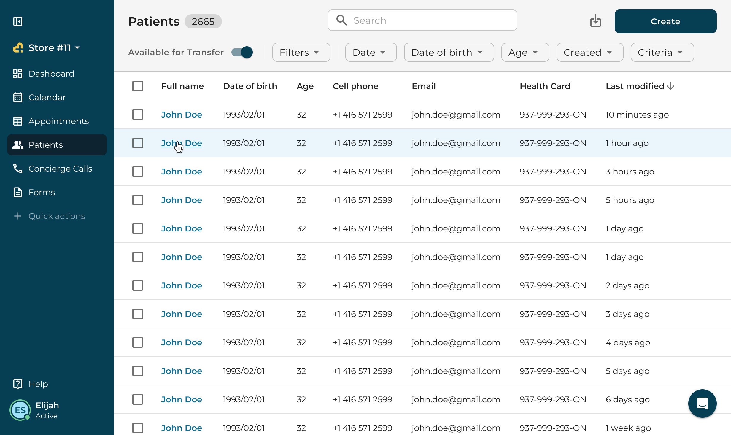 Exploration: the patients list in the MedMe shell