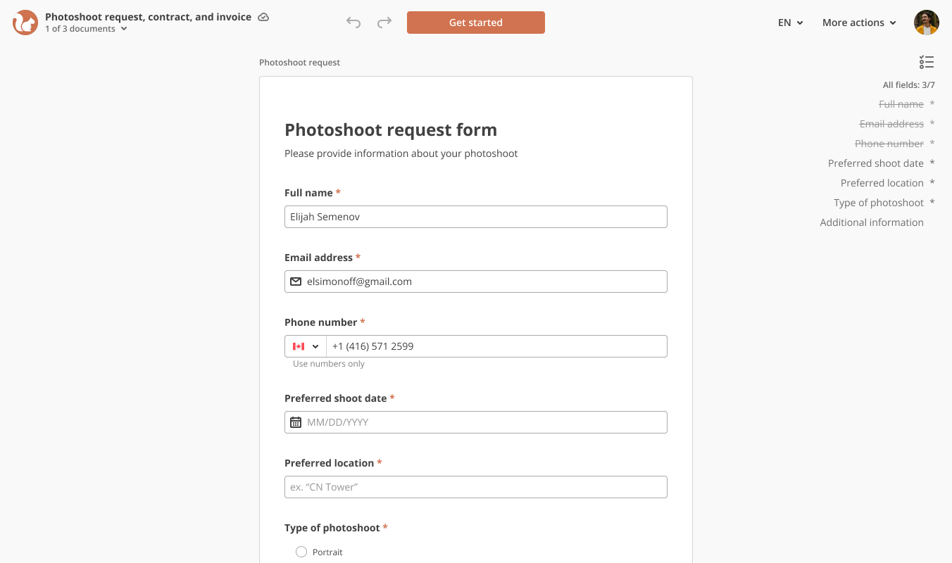 Final e-signing session interface overview