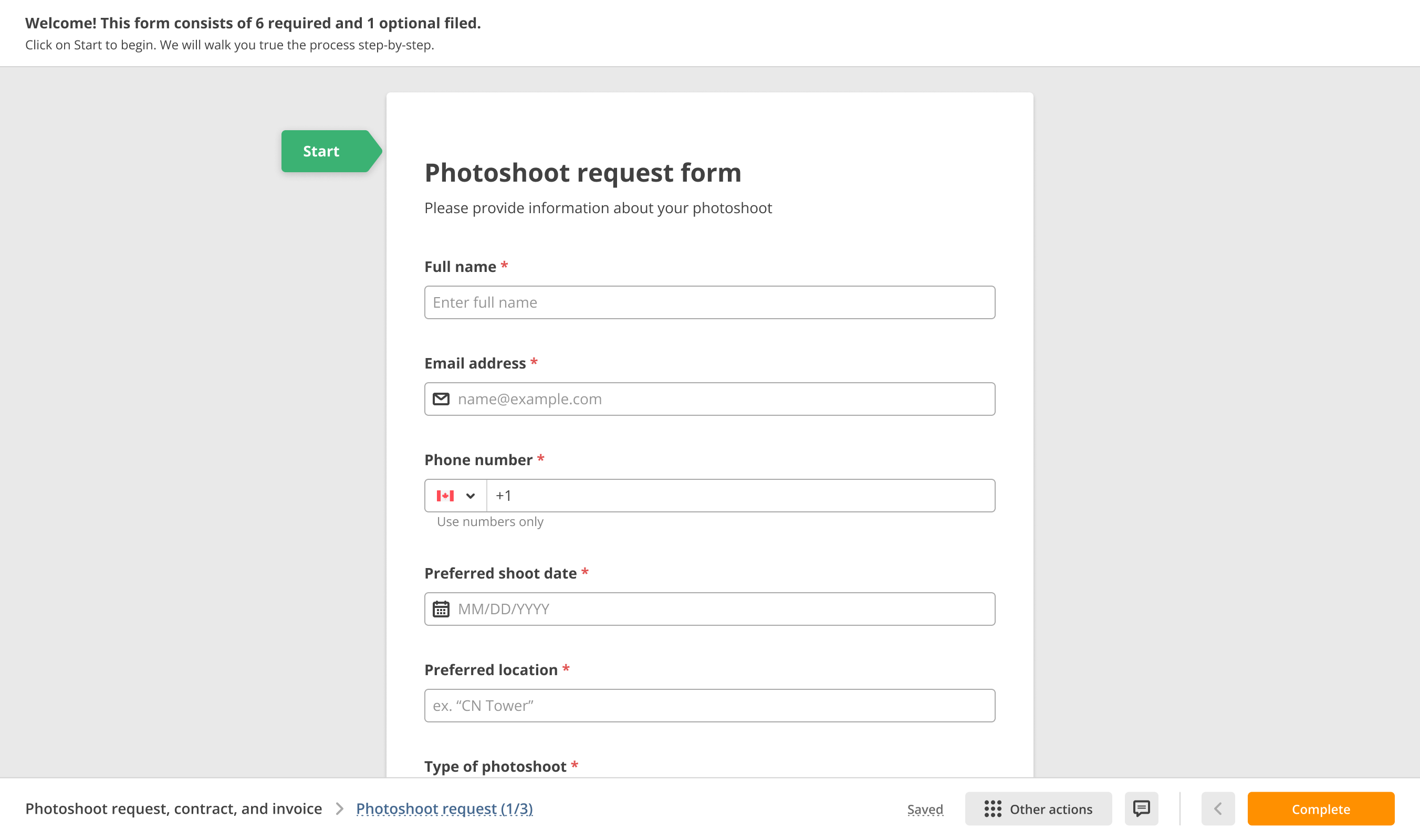 Old design: First screen that the user sees after opening a signing session