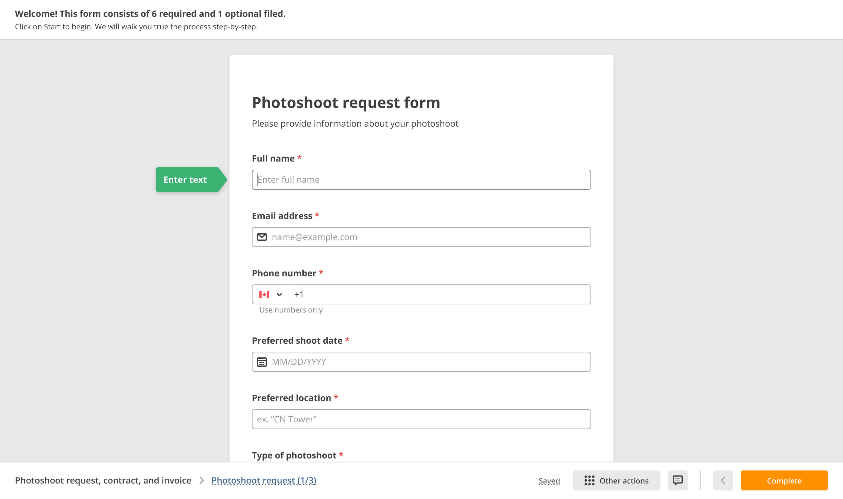 Old design: The user starts to fill in the field