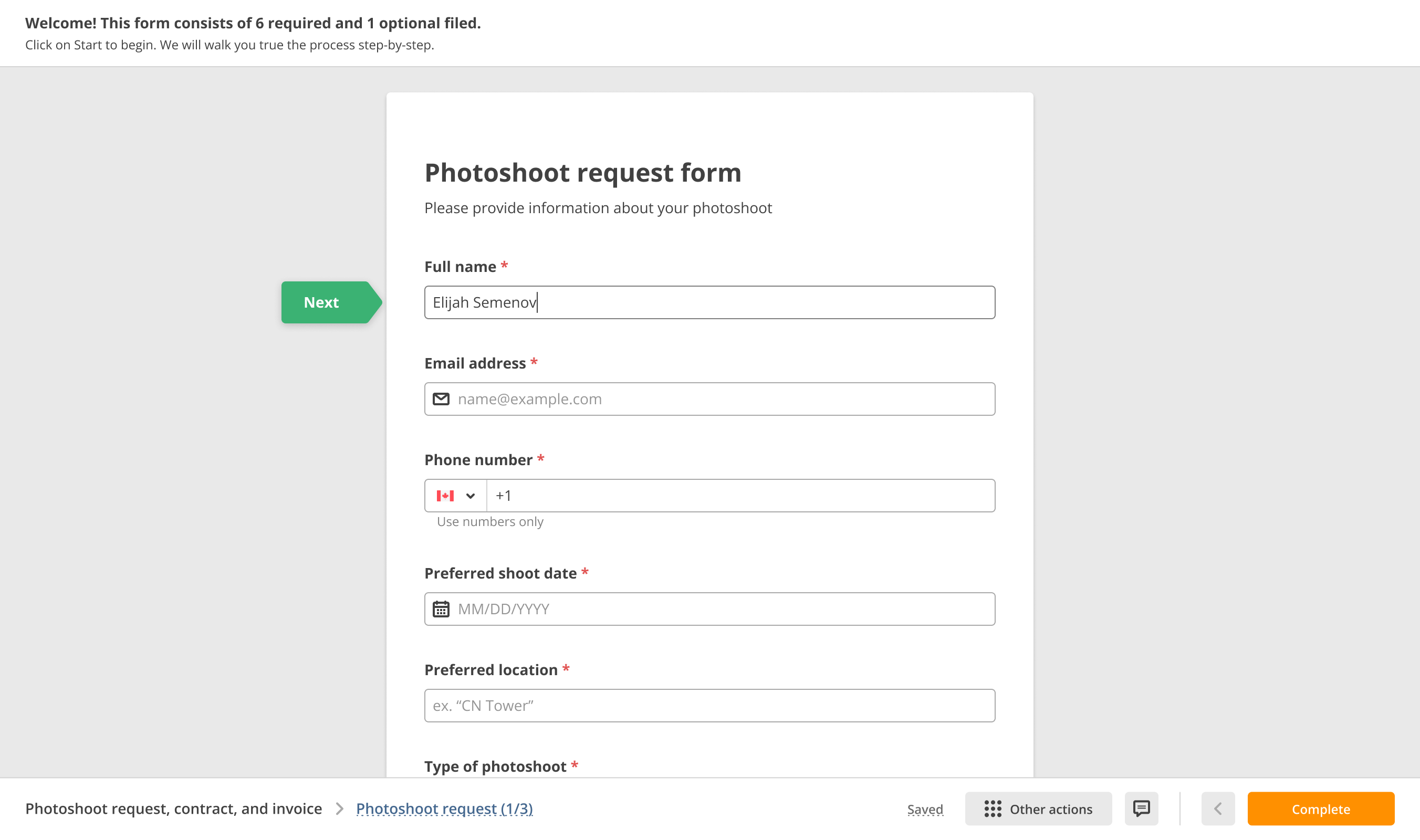 Old design: The user finished filling in the field.
