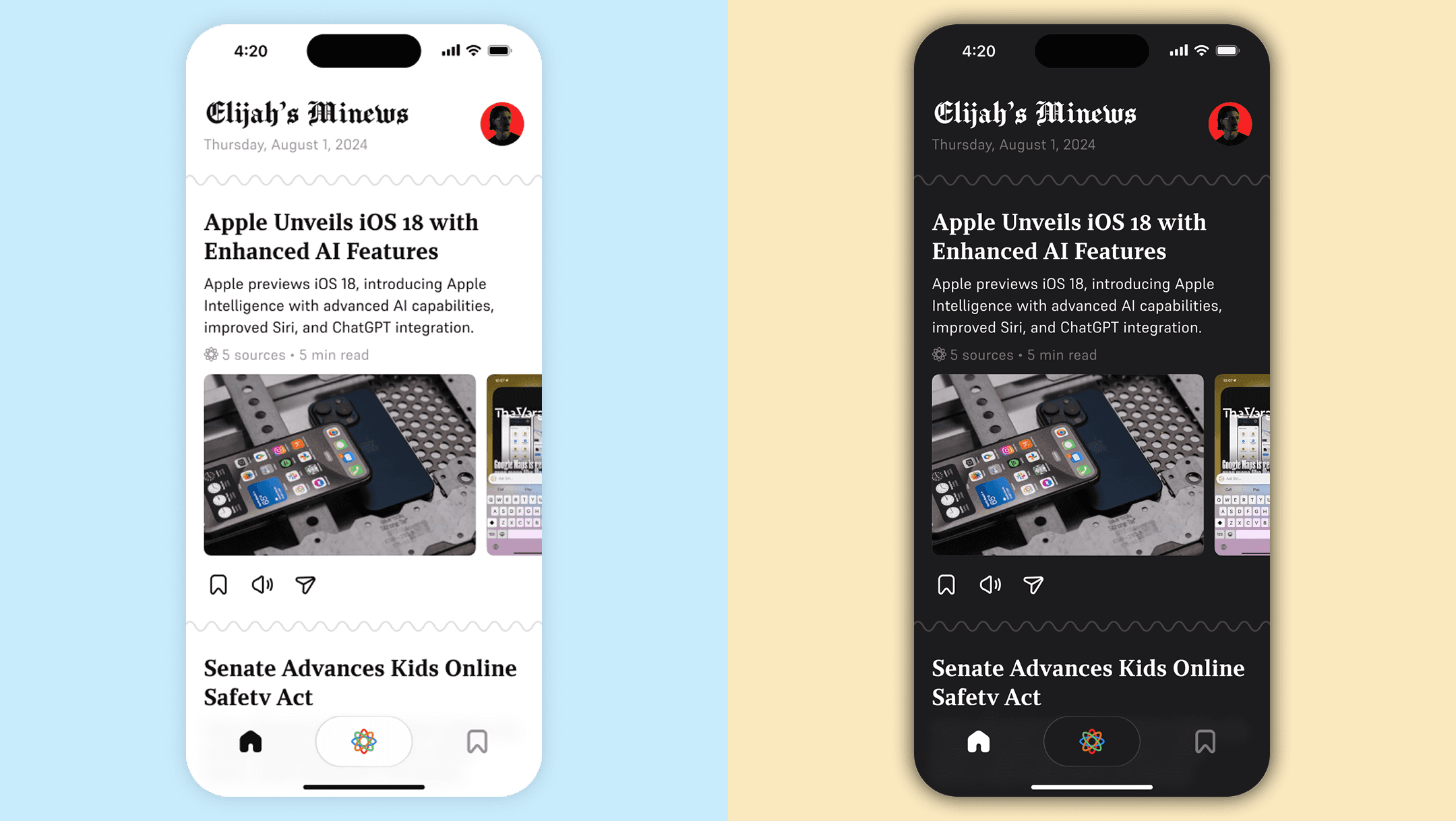 Personalized feed screen with daily curated news